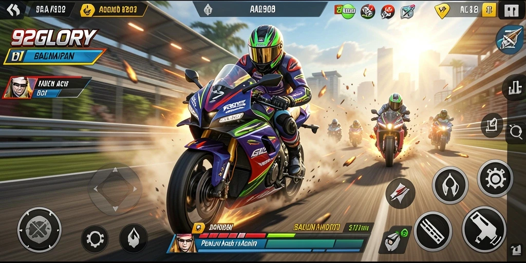 Tampilan gameplay 92GLORY yang penuh aksi dan kecepatan.