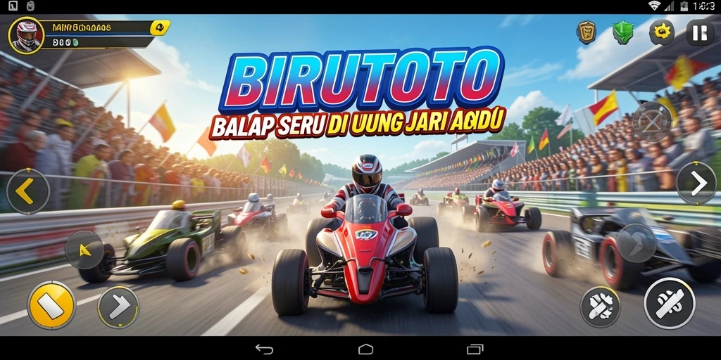 Tampilan aksi balap seru di BIRUTOTO dengan kendaraan melaju kencang.