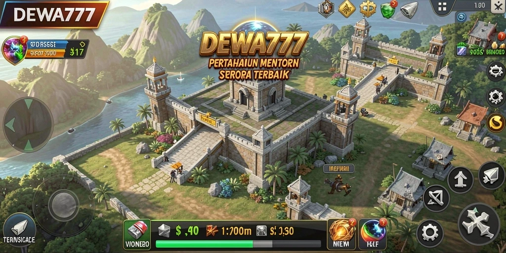 Tampilan gameplay seru dalam DEWA777 saat mempertahankan menara.