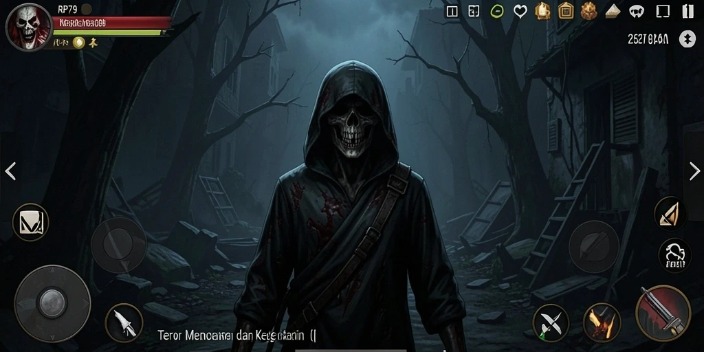 Screenshot utama RP79 menampilkan momen menegangkan dalam suasana horor.