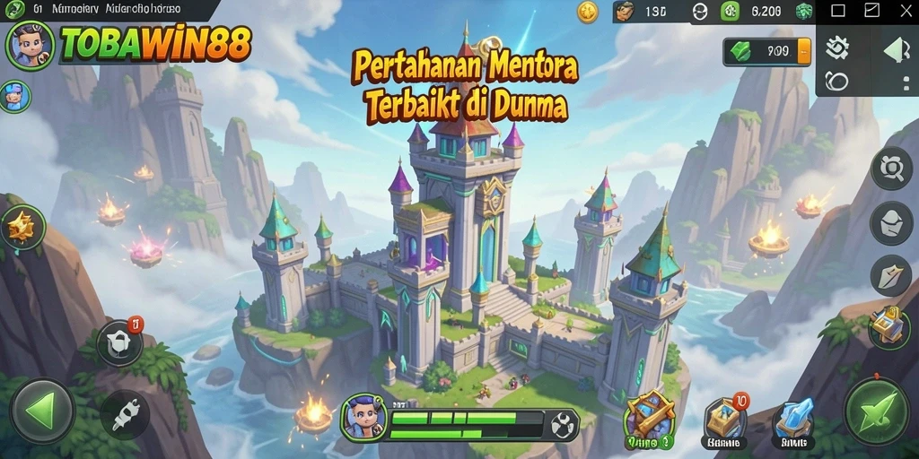 Screenshot gameplay TOBAWIN88 menampilkan menara siap bertahan.